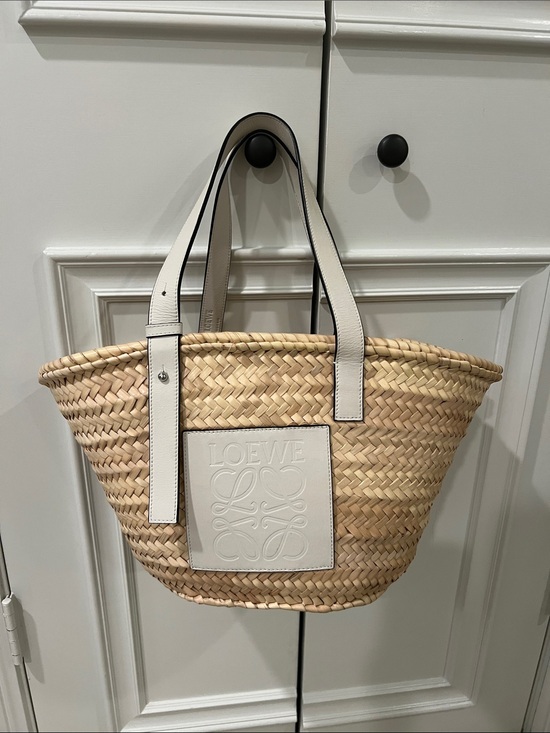 Loewe Handbags - Loewe Natural Straw Tote with White Leather Trim